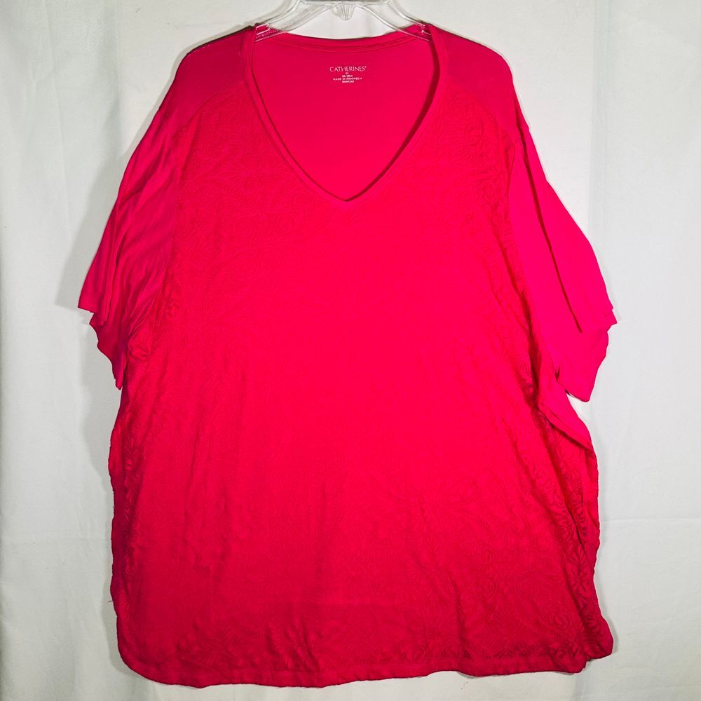Catherines Bright Pink Lace Front Short Sleeve T-shirt Casual Feminine Womens 3X